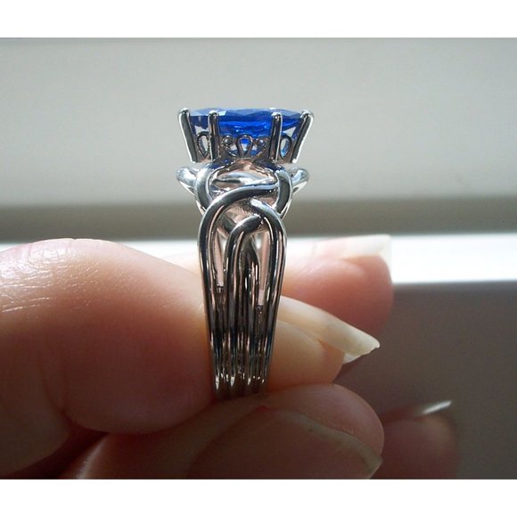 925 STERLING SILVER Marquise Blue Spinel Celtic Knot Ring - Picture 6 of 16